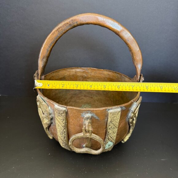 Antique Copper Cache Pot With Brass Embellishments Wobbly Bottom Unique French D - Picture 13 of 13